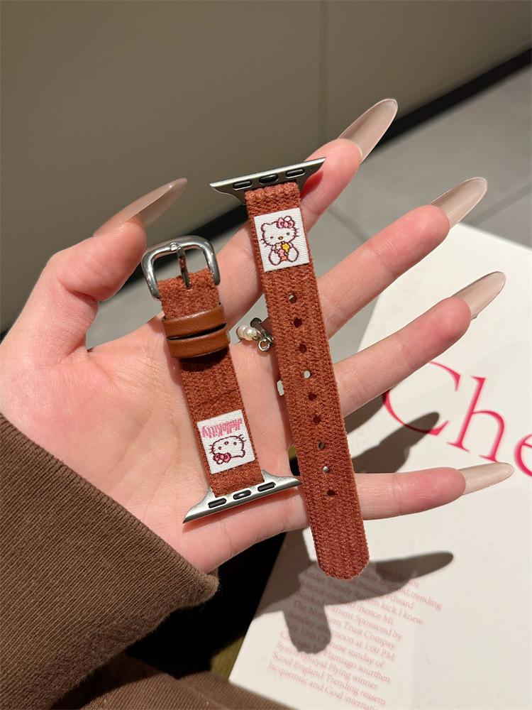 Podzimní a zimní manšestrový řemínek Kt Hello Kitty pro Applewatchs10 Apple Watch Iwatch987Se