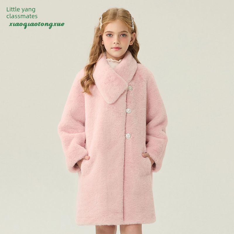 Children's Fur Coat 2025 Autumn and Winter New Style Girls' Medium and Large Faux Mink Fur Coat for Little Girls, Mid-Length