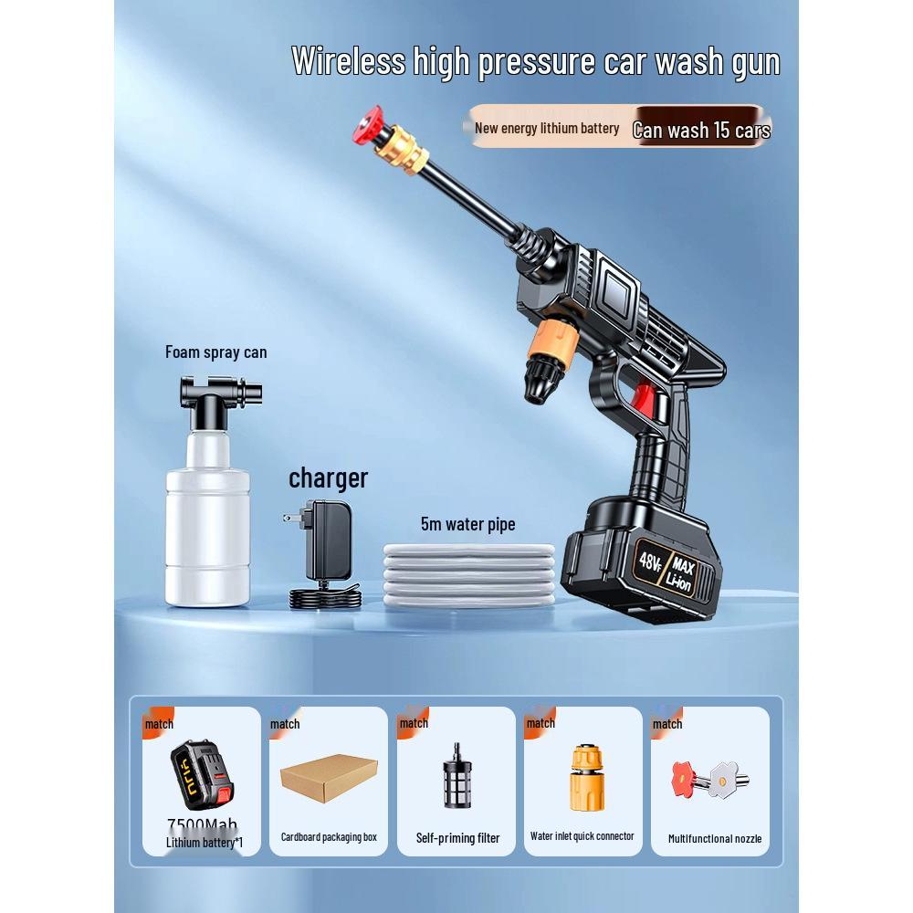 Powerful 220V Wireless High-Pressure Car Wash Water Gun – Enhanced for Household Use