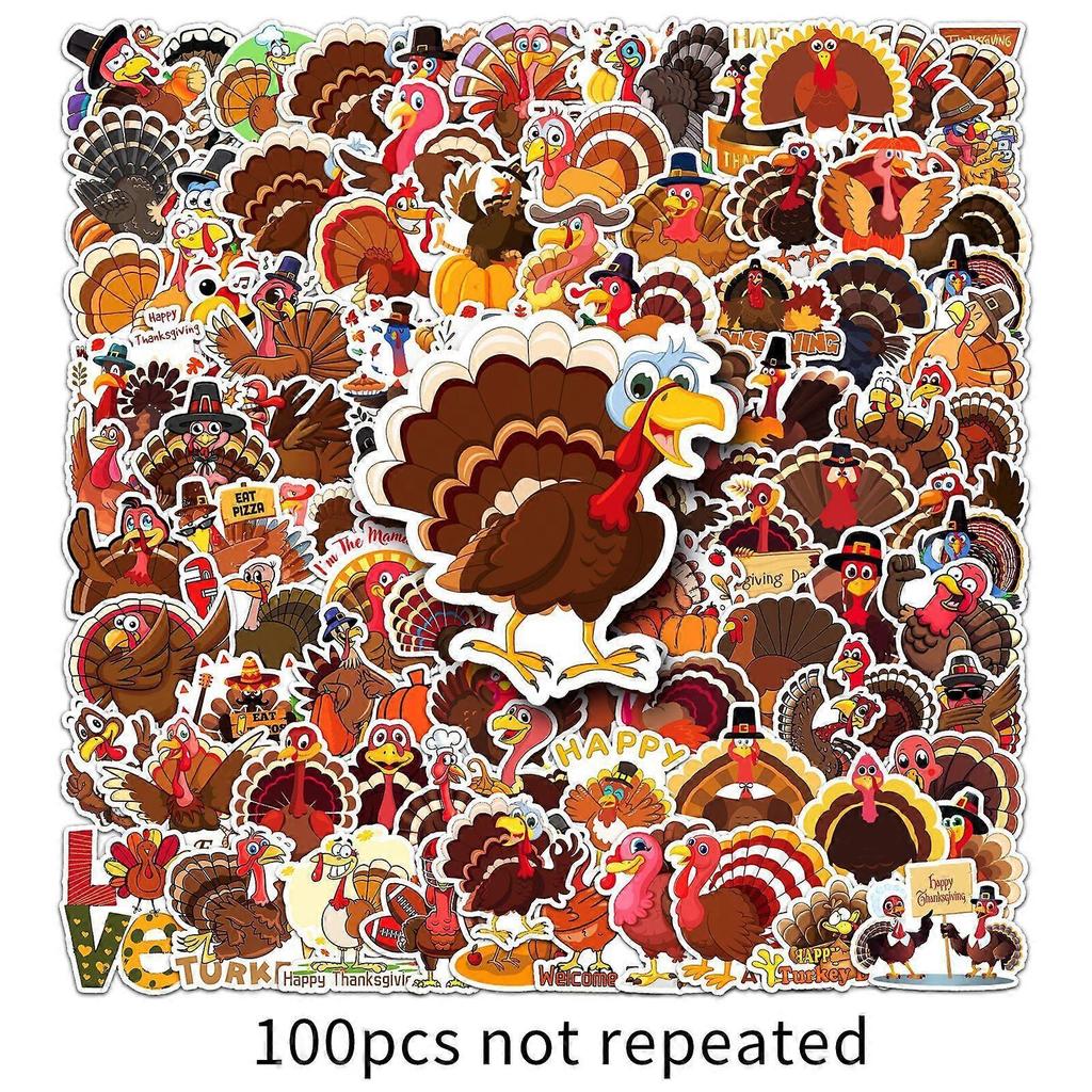 100 Turkey Doodle Animal Holiday Creative Cartoon Stickers for Decorating Luggage