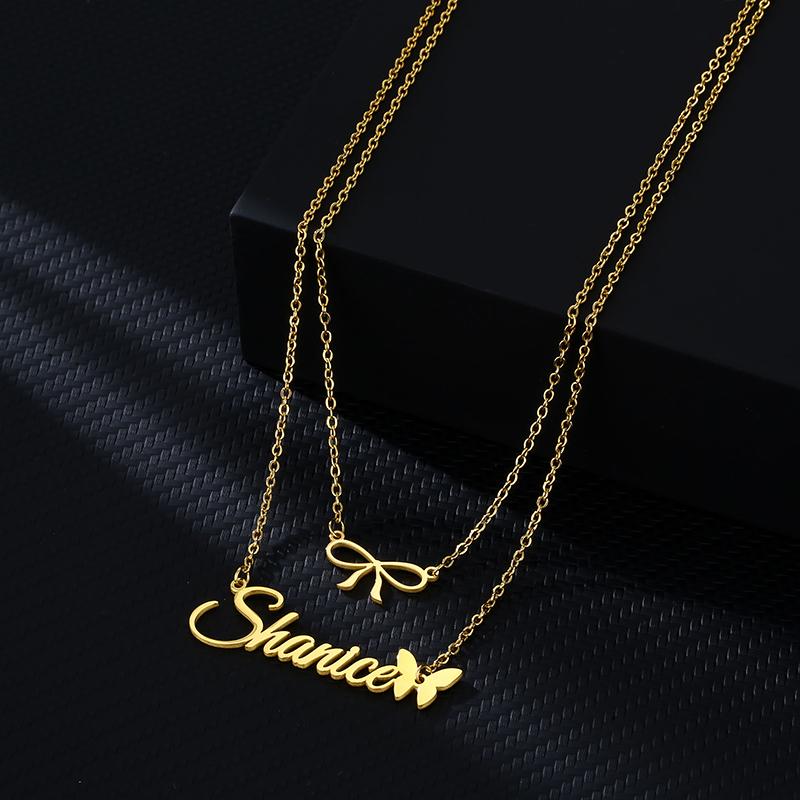 Fashion Stainless Steel Jewelry Heart and Name Pendant Necklace Custom Name Necklaces Set for Women Girls for Friend Gifts