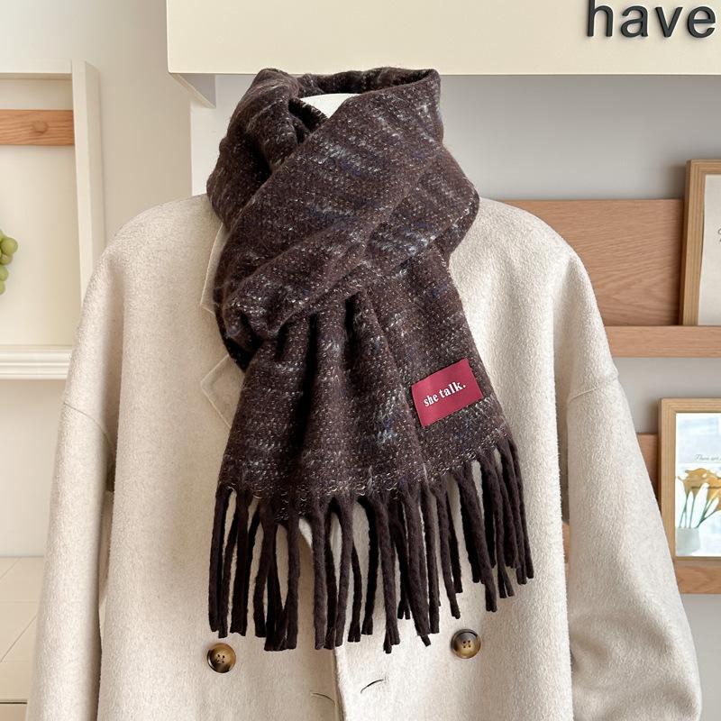 New model with red flower clip letter mark knitted scarf men and women winter warm couple versatile shawl