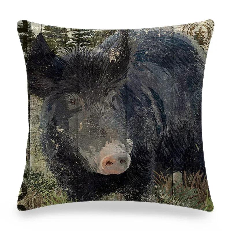 Funny Wild Animals Pattern Decor Cushion Cover 45x45cm Bear Eagle Fox Printed Linen Pillow Cover Home Decor Pillowcase for Couch