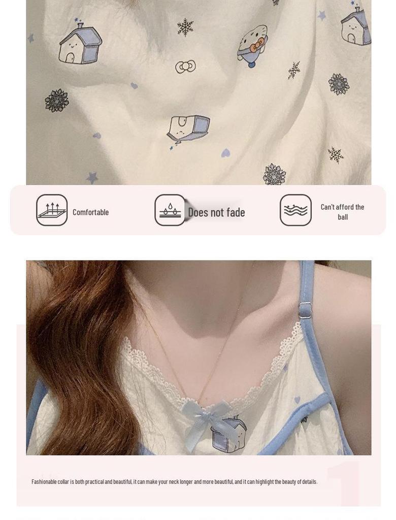 Korean Style Petite Women's Pajama Set with Chest Pads and Sweet Bow Summer Camisole, Suitable for Outdoor Wear