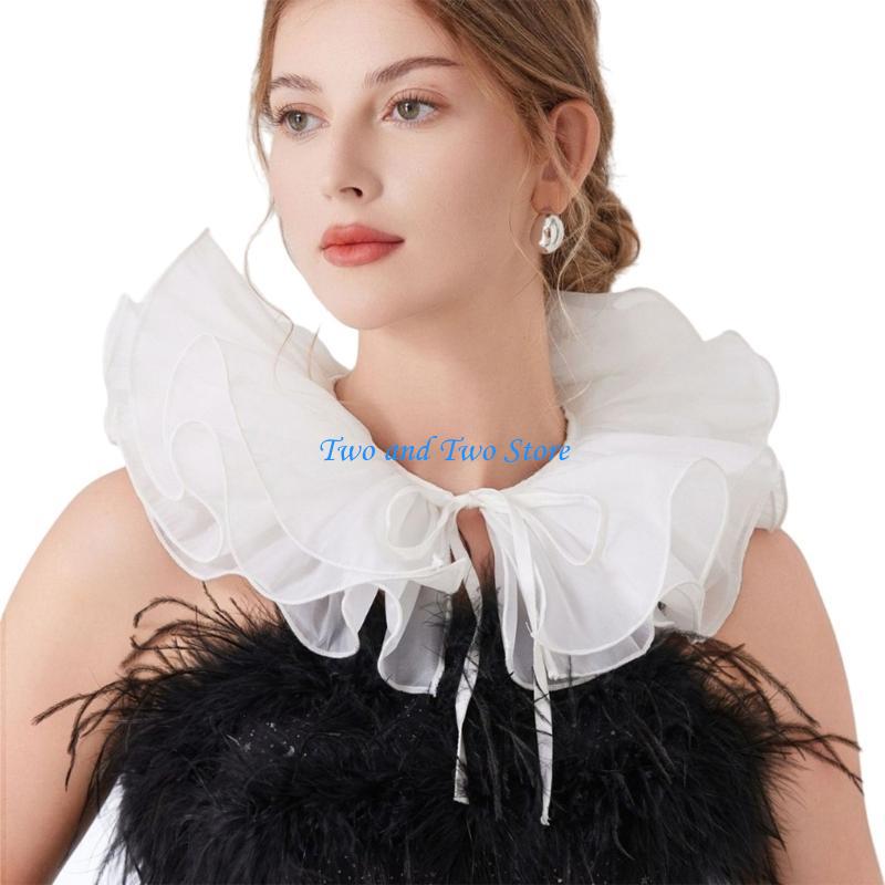 HX6F Detachable Lace Ruffled Collar Halloween Clown Accessory Lightweight Polyester Mesh Unisex Neckpiece for Women белый