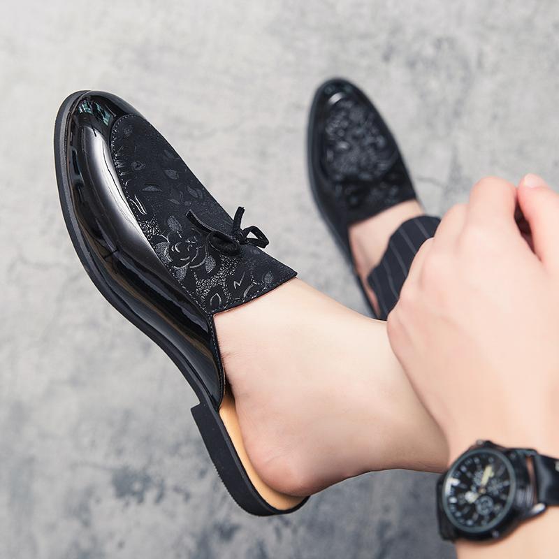 Fashion Man Loafers Slippers Leather Summer Backless Casual Shoes Lightweight Mules Half Shoes For Men Sandals Outdoor Slides