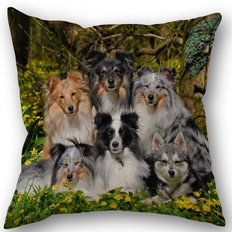 New Custom Dog Sheltie Pillowcase Cotton Linen Fabric Square Zipper Pillowcase 45X45cm Wedding Decorative Pillow Cover