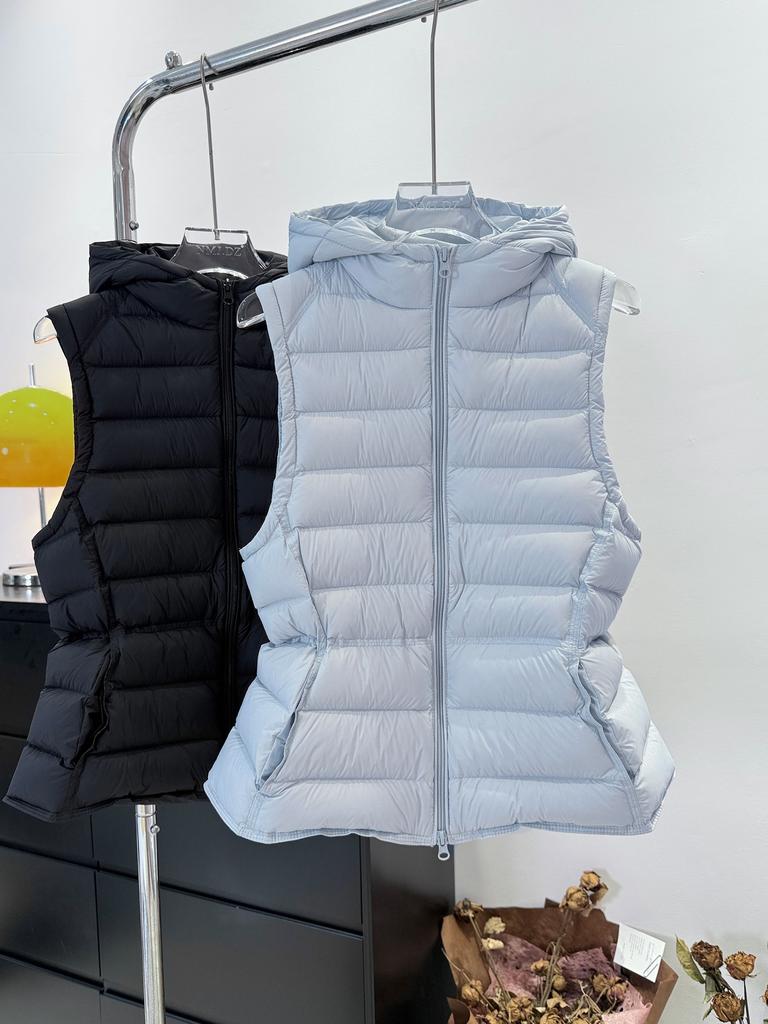 Small waist white duck down short down vest hooded waist slim ribs warm jacket