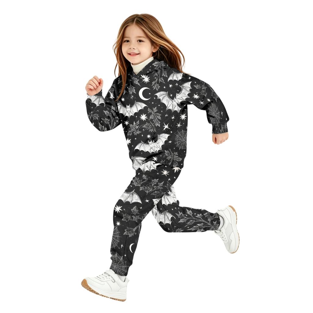 Kids Hoodie Set with Halloween Print – Long Sleeve Pullover and Pants for Boys Girls Holiday Party