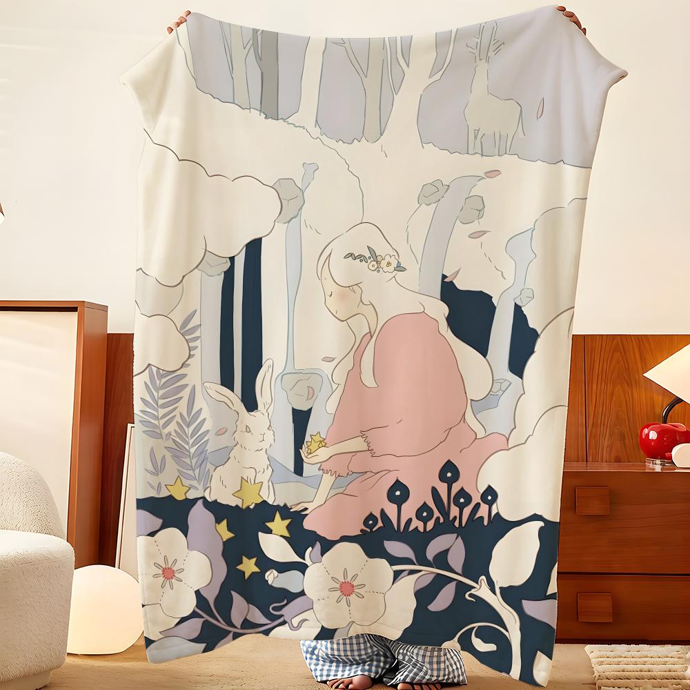 Artist Y-Yoshitomo Throw Flannel Throw Blanket, Lightweight Cozy, Durable Washable Cute Cool