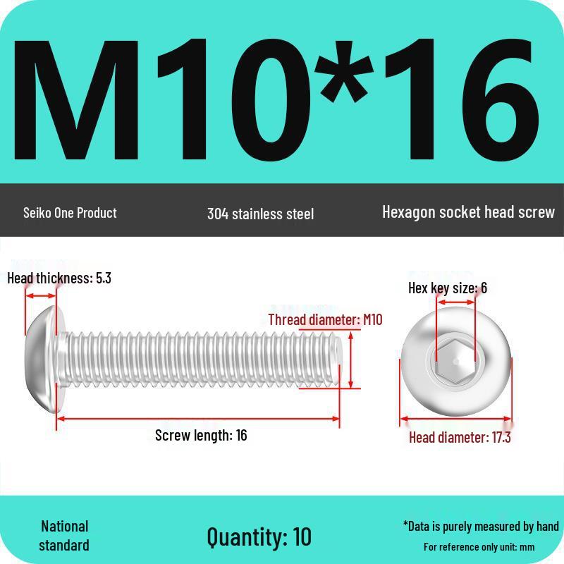 304 Stainless Steel Pan, Half, and Round Head Hexagon Screws (M2-M12)
