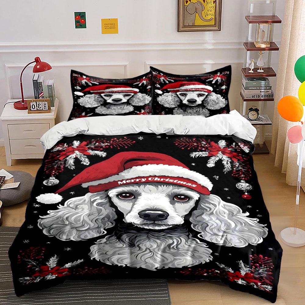 White dog, Santa hat. Bedding sets Duvet cover sets Duvet covers Pillowcases(1 * Duvet Cover 2 * Pillowcases without duvet insert)