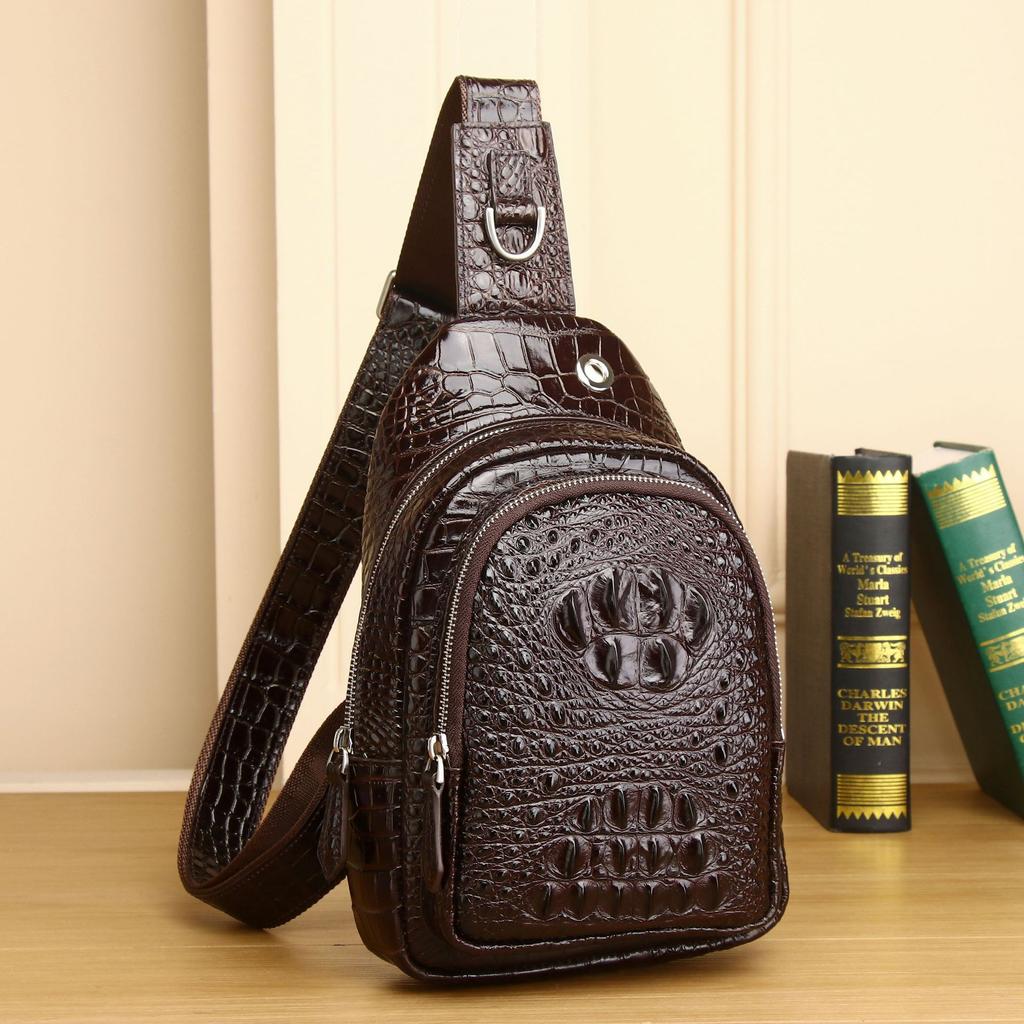 Nová hrudní taška s krokodýlím vzorem pro muže, Vysoce kvalitní hrudní taška, Jednoramenná diagonální taška, Ležérní venkovní pánská taška s velkou kapacitou
