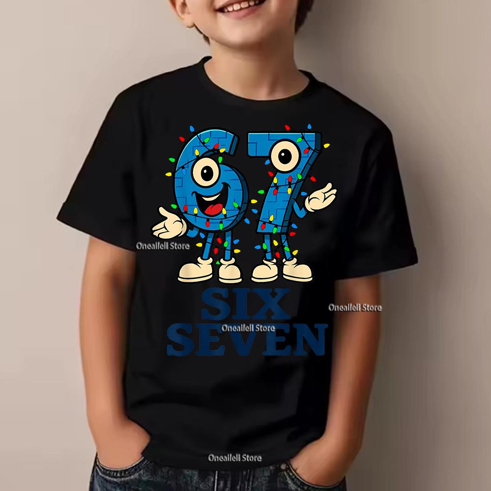 Summer 67 Six Seven Italian Brainrot Math Joke Children's T-Shirt Funny Casual Short Sleeve Kid Boy Tee Tops Comfortable TShirt