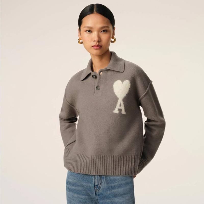AMI Vår og Høst Ny Kjærlighet Jacquard Ull Ami De Coeur Polokrage Hettegenser Genser