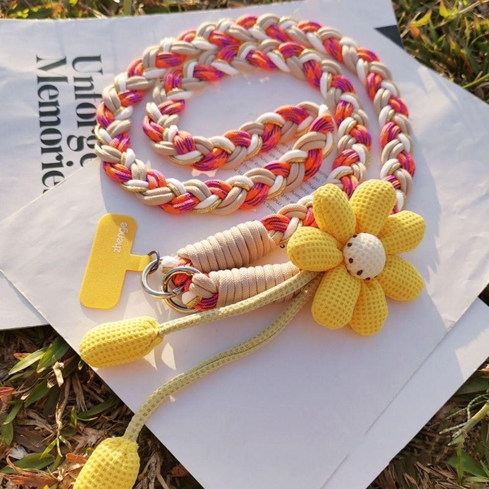 Detachable Flowers Phone Lanyard Crossbody Cell Phone Strap Phone Woven Chain Hanging Ornament
