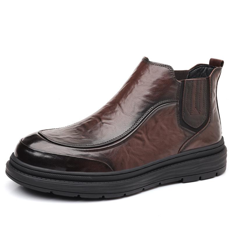 Martin boots men's British style leather medium help velvet warm men's new youth fashion Chelsea casual short boots
