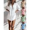 Women's Longline Button Down Cardigan Linen Blend Lapel Collar Loose Fit Tunic Shirt Dress