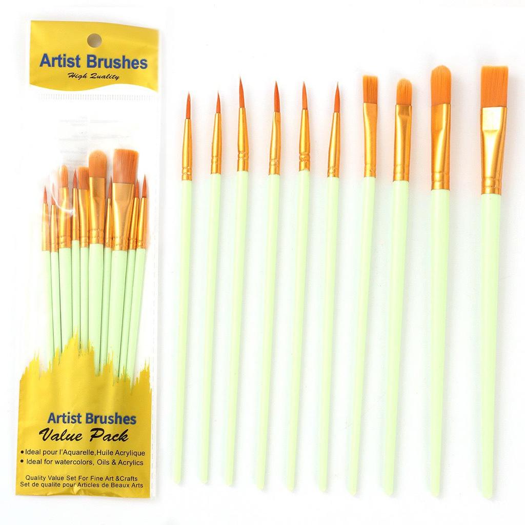 Gouache & Acrylic Paint Brush Set for Art Students: Flat Head Nylon Brushes for Watercolor & Oil Painting