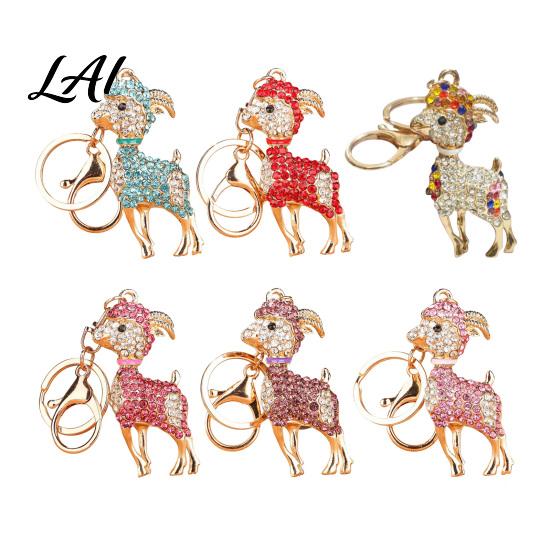 Metal Bag Charm Bling Rhinestone Lamb Keychain for Backpack Goat Car Key Zinc Alloy Holder Ring Sheep Pendant Backpacks and Handbags Animal Backpack