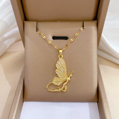 Titanium Steel Butterfly Girl Light Luxury Banquet Wedding Necklace Women'S Versatile Collarbone Chain Titanium Steel Chain