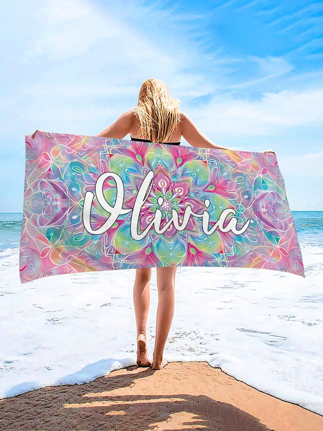 

1pc Personalized Text Custom Floral Beach Towel, Ultra-Absorbent Swimming Towel, Comfortable Beach Towel, Fashionable Pool Towel 50x100cm