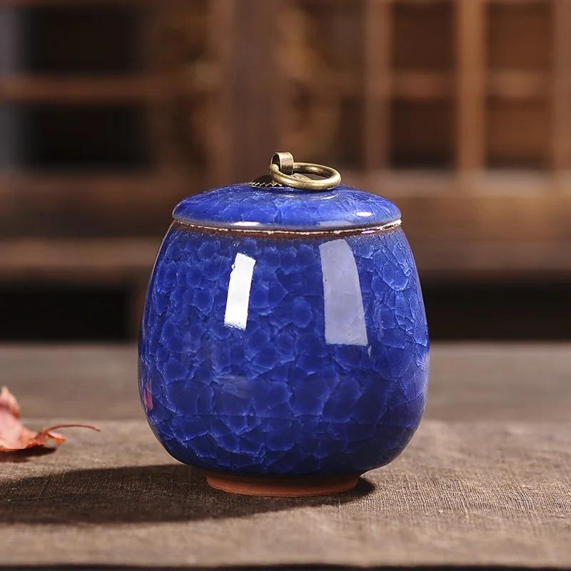 Cracked Ceramic Tea Caddies Coffee Canister Household Portable Travel Mini Porcelain Sealed Moisture-proof Storage Jar Home Deco
