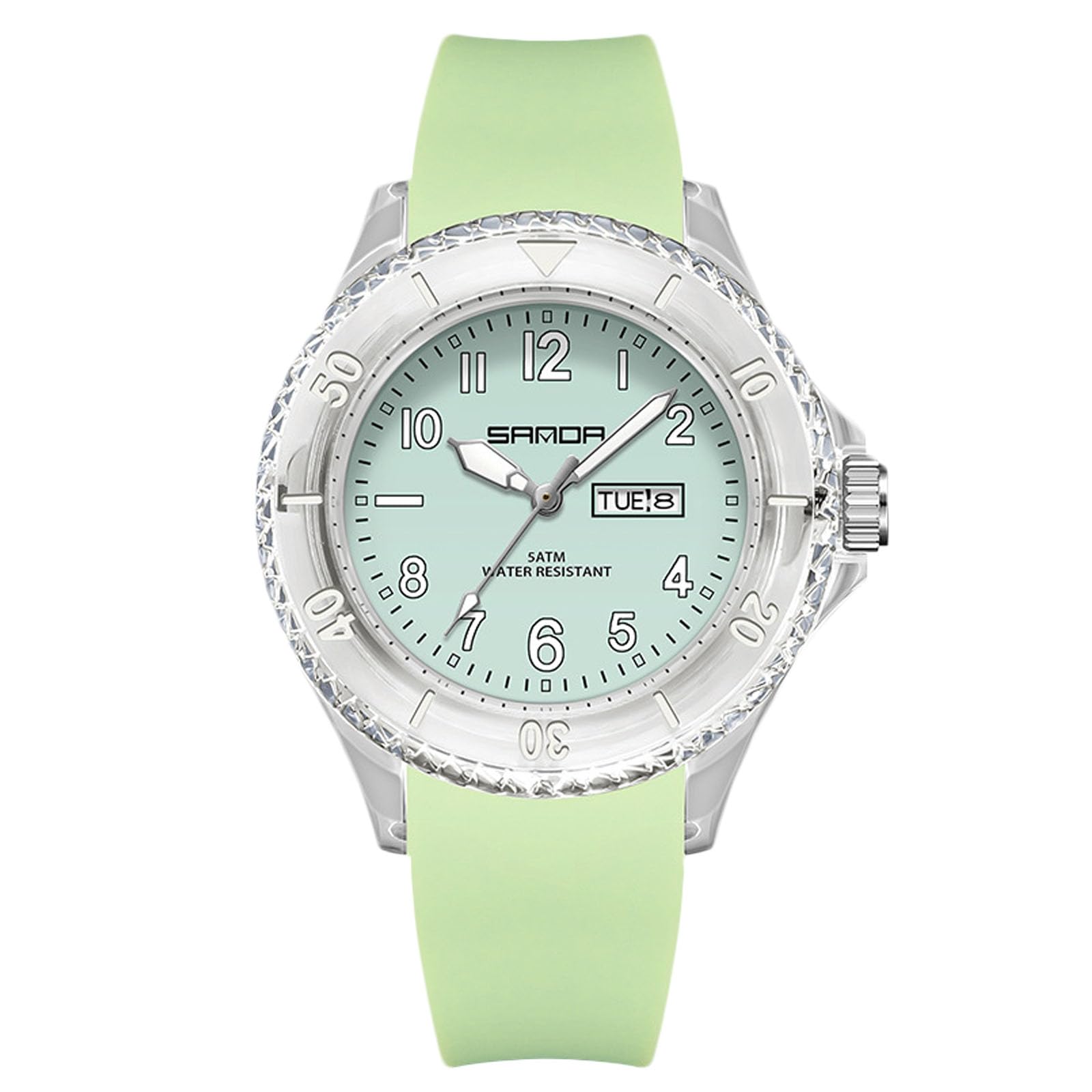 

RORIOS Analog Watch with Date and Day Luminous Flexible Silicone Perfect for and Green Women s Display, Display, Waterproof, Strap, Unisex, Exams,