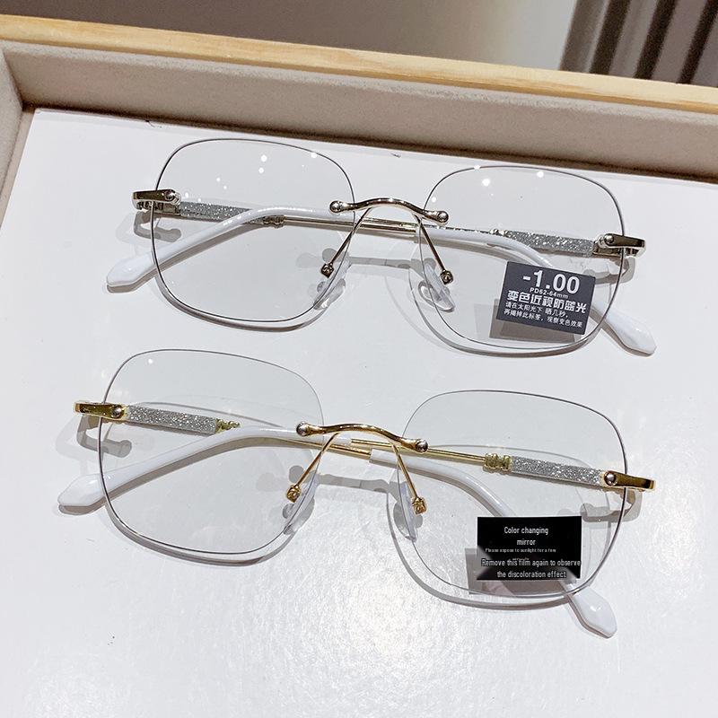 Anti-Blue Light Women's Reading Glasses, Frameless Starry Sky Design, Large Frame, Fashionable and Photosensitive.