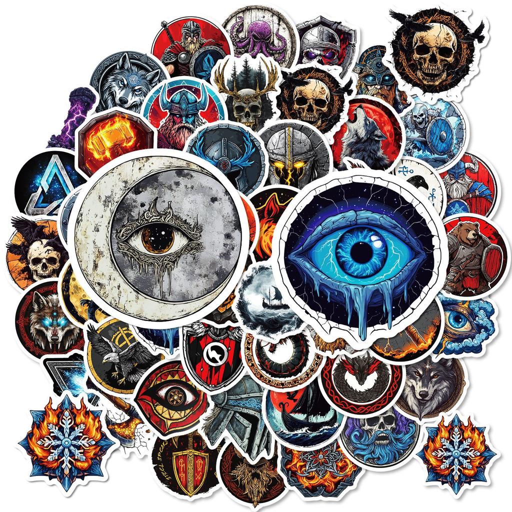 50 Viking Style Graffiti Stickers Skull Eyes Wolf Elements Skateboard Guitar Diy Decorative Stickers