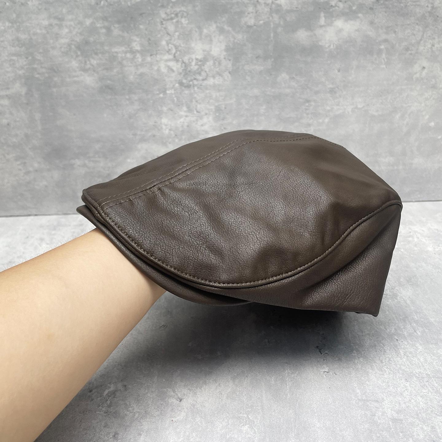 

Cool Feeling Retro Protein Leather Forward Hat Giant Soft Versatile Neutral Wind Beret Men S And Women S Ins Hat M（56-58cm）
