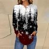 Women's Fashionable Loose-Fit Button-Down Collar Christmas Print Long-Sleeved Top