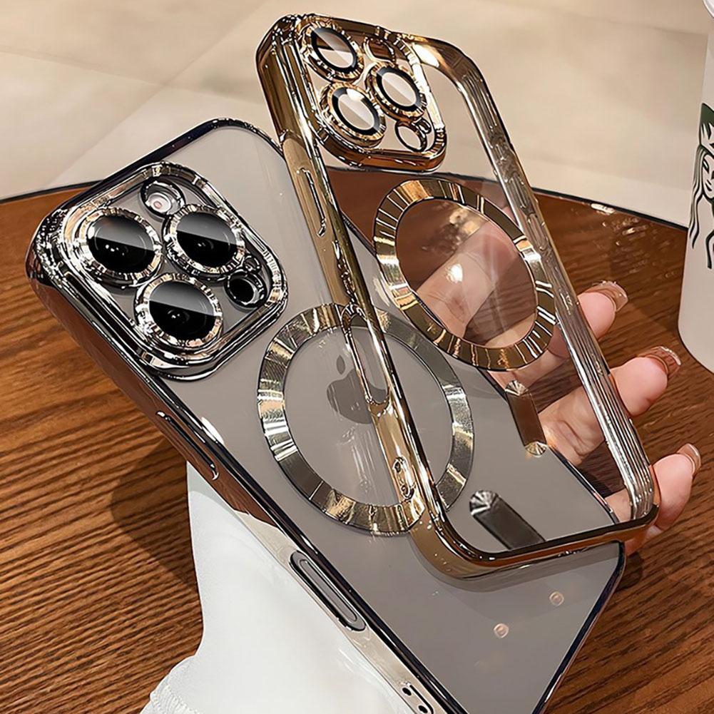 Luxury Magnetic Plating Clear Phone Case For iPhone 16 15 14 13 12 11 Pro Max 16 Plus For Magsafe Wireless Charging Cover Cases