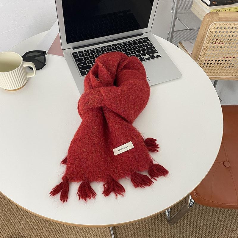 Angola Red Knitted Scarf - Winter Protection, Korean Style, Christmas Shawl for Men & Women