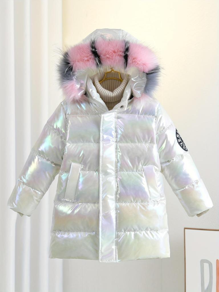 Girls' Mid-Length Shiny Winter Down Cotton Jacket