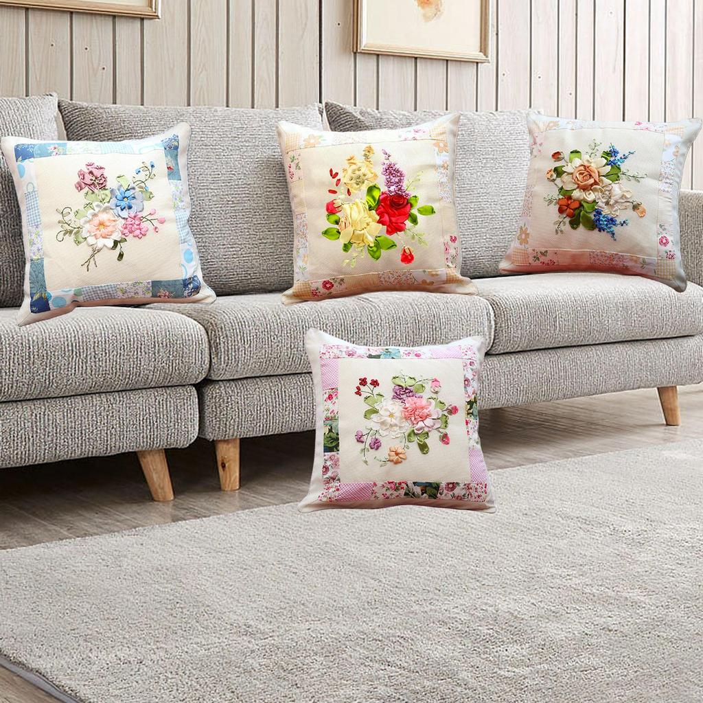 Embroidery Pillow Covers Kit Sewing Craft Floral Pattern for Wedding Bedroom Option 1