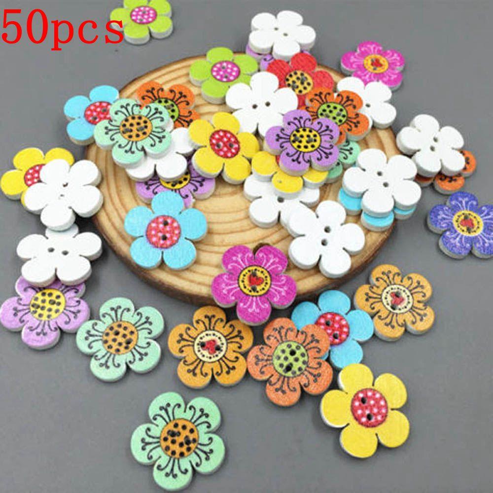 Gorgeous Mixed Color 20 mm Flower Dots Crafts Decoration Sewing Scrapbooking 2-Holes Wooden Buttons