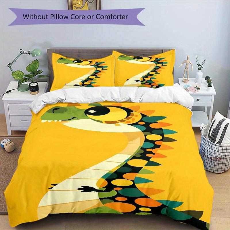 3pcs Dino Prints Colorful Bedding Cover Set, Fashion Classic Popular Print Bedding Set, Soft Comfortable, All Season Use, For Bedroom,