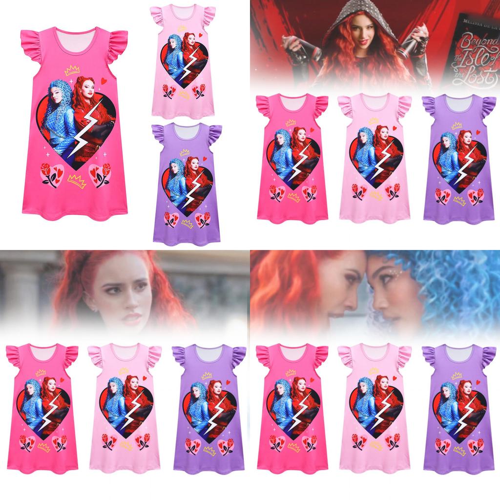 Charming New Kids Flying Sleeve Dress Descendants 4 Halloween Girl's Nightgown With Milk Silk Fabric Ideal For Summer Wear