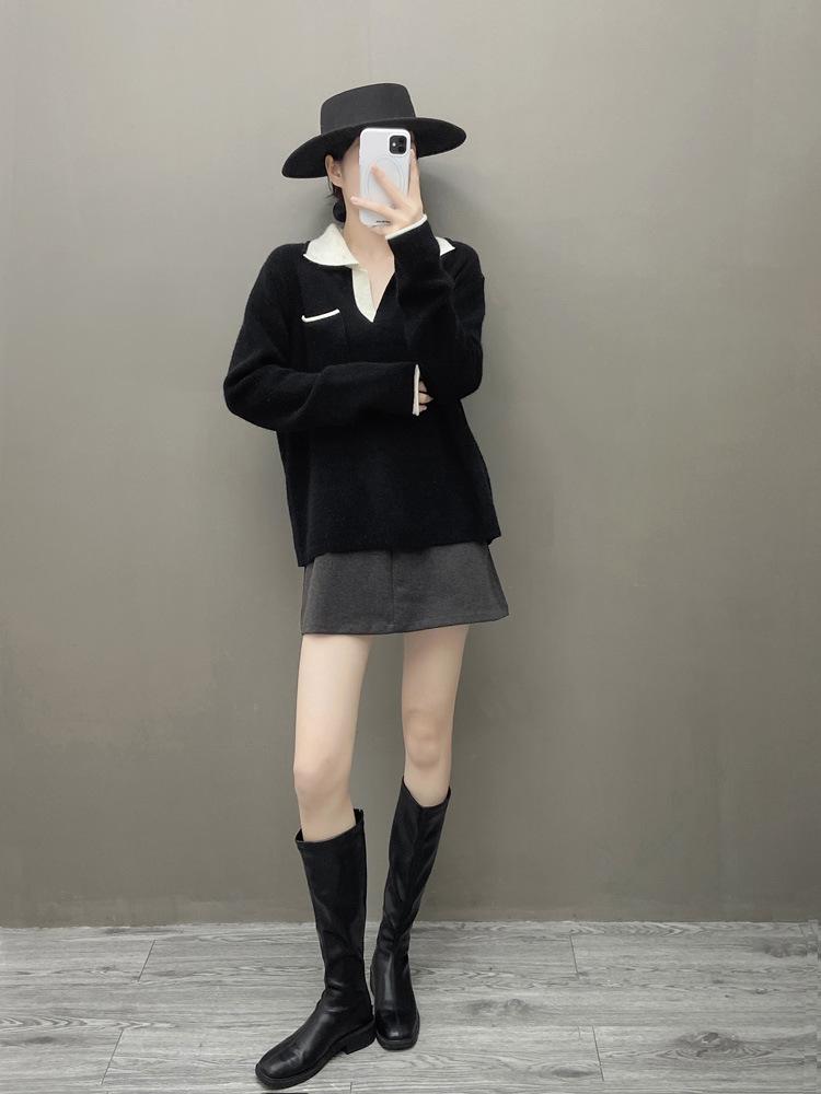 Women's European Style Cloud-Soft Cashmere Sweater, Thick, Loose Fit with Pockets, Perfect for Autumn/Winter