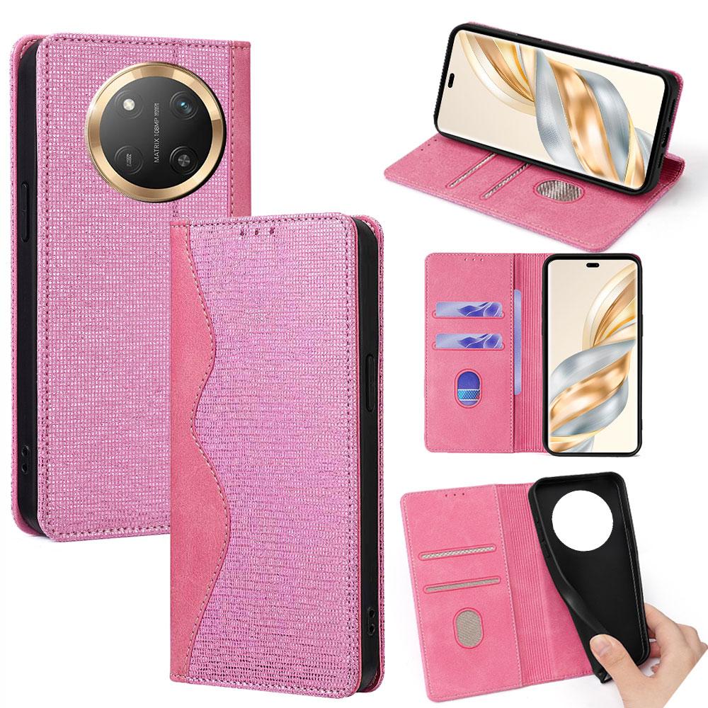 

For Honor X60 Pro 5G Leather Case Wallet Stand Phone Cover with RFID Blocking Pink