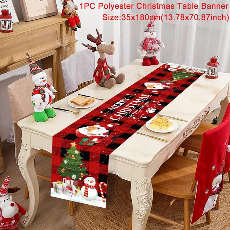 Christmas Table Runner Merry Christmas Decorations For Home 2024 Cristmas Table Flag Cover Navidad Noel Gift New Year Tablecloth