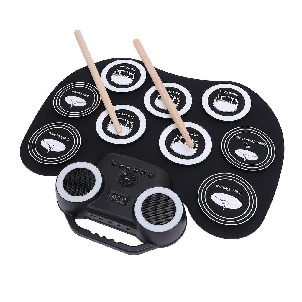 9 Pad Electric Drum Set with Pedals Stick Multifunctional Portable Roll Up Electronic Drum Pad for B