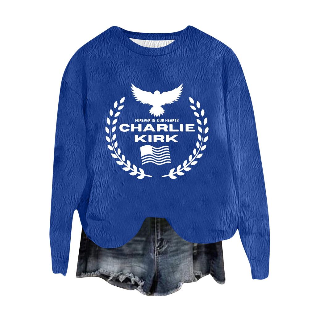 Women's Fashion Round Neck Pullover Top Long Sleeve Tee Printed Sweatshirt