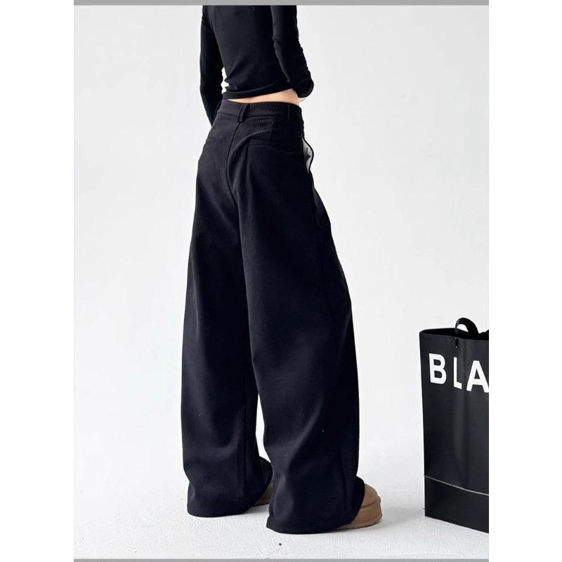 American Retro Design Casual Pants for Women New Drapey Buttoned Loose Wide-leg Floor-length Trousers