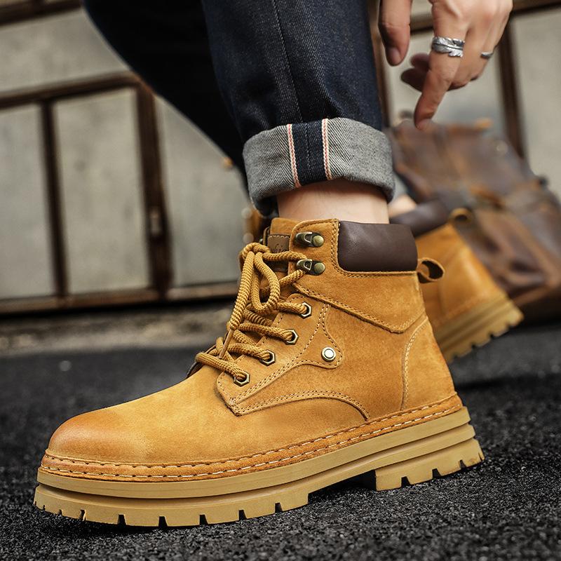 2025 New Martin Boots Men's Wear-resistant Autumn and Winter Outdoor Velvet Warm British Style Tooling Rhubarb Boots Men