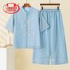 Langsha Mid-Aged Women's Embroidered Summer Two-Piece Set