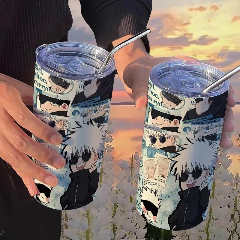 Jujutsu Kaisen Yuji Hrneček 500 ml Satoru Gojo Nerezová Ocel Cestovní Termohrnek Izolované Brčko Hrneček na Kávu Dárek Pro Děti