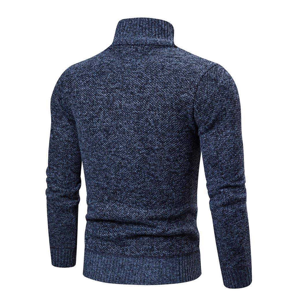 Mens Winter Turtleneck Zipper Long Sleeve Knitted Sweater Top Outwear Coat