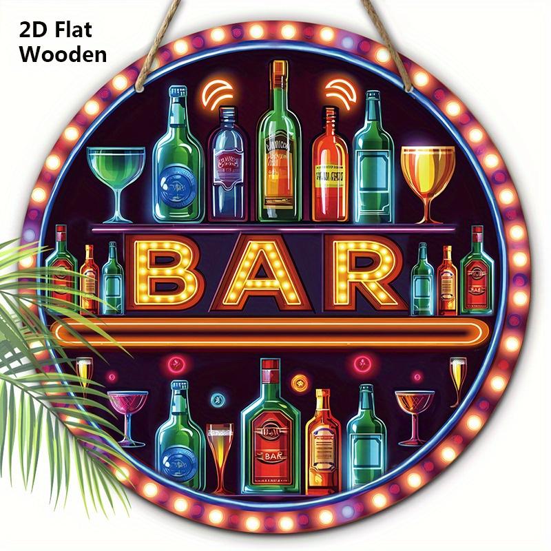 

Music Bar Wine Cabinet Wooden Sign - Colorful Round Ornament for Front Door, Wall Hanging Decor - Ideal Bar Decoration 20cm/7.87in